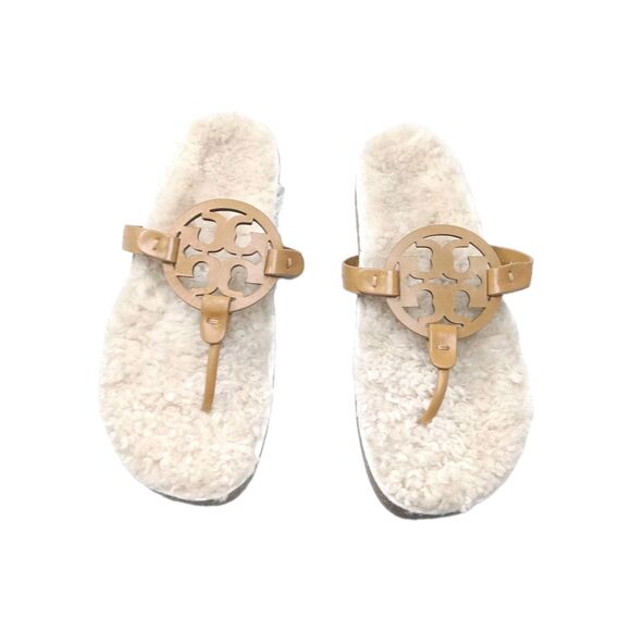 Tory Burch Miller Cloud Shearling Sandals Women's Size 10 Caramel Buttermilk - Picture 4 of 10